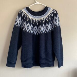 Fair Isle Cozy Shaker-Stitch Pullover Sweater